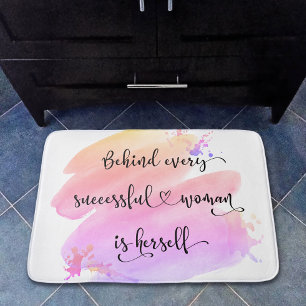 Successful Woman Quote Script Pink Watercolor Bold Bath Mat