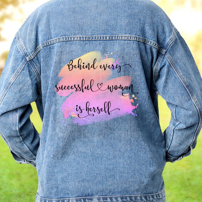 Successful Woman Quote Script Pink Watercolor Chic Denim Jacket (Creator Uploaded)