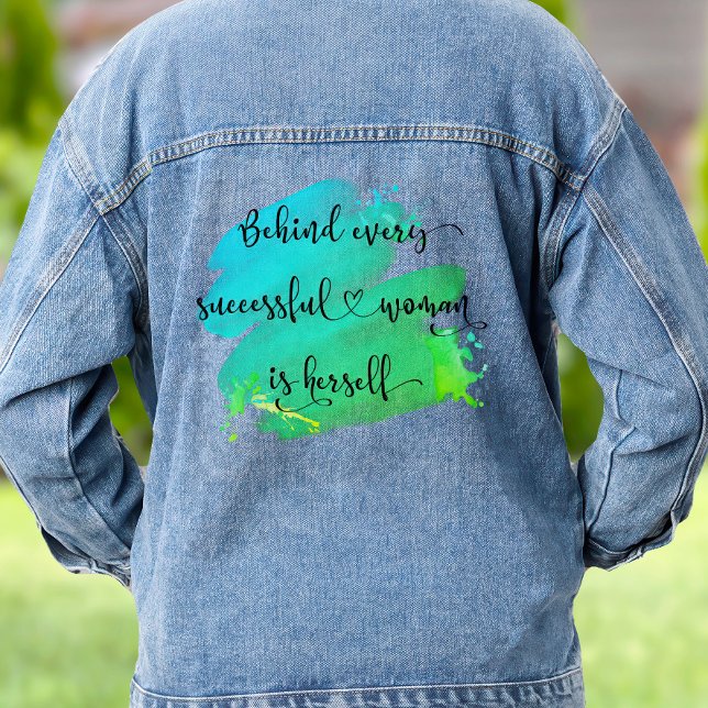 Successful Woman Quote Script Turquoise Watercolor Denim Jacket (Creator Uploaded)