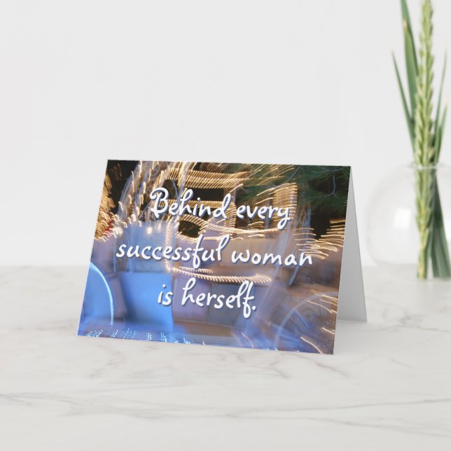 Successful woman quote sparkly gold carriage photo card (Front)