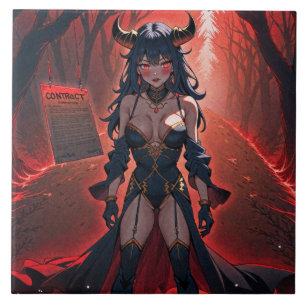 Succubus Contact at Crossroads: Anime Lilin Demon Ceramic Tile
