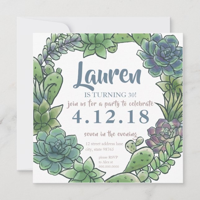 Succulent Adult Birthday any age turning 30 card (Front)