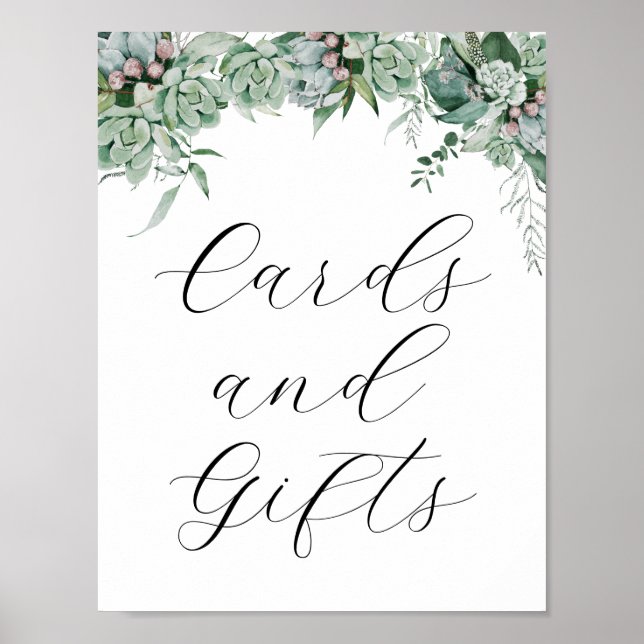 Succulent and Eucalyptus Cards and Gifts Sign (Front)
