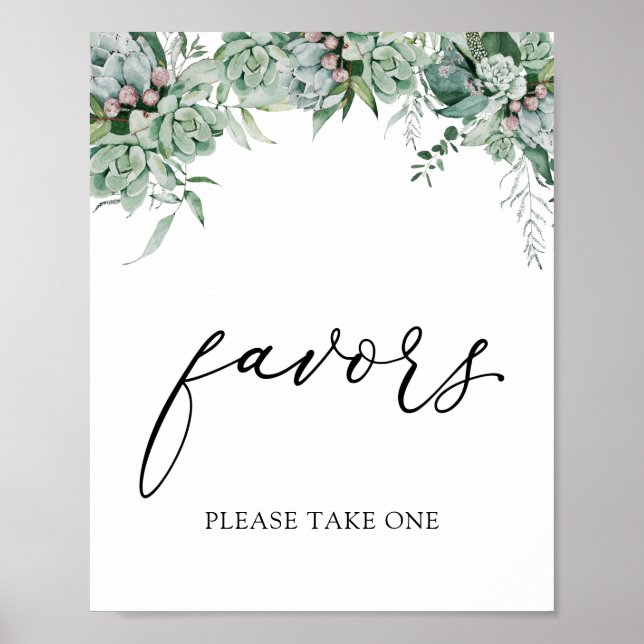 Succulent and Eucalyptus Greenery Favours Sign (Front)