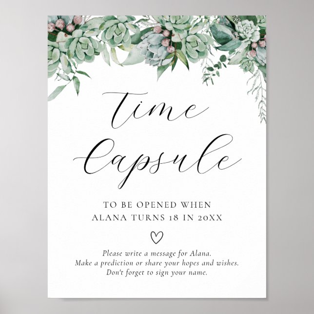 Succulent and Eucalyptus Greenery Time Capsule Poster (Front)
