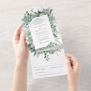 Succulent and Eucalyptus Greenery Wedding All In One Invitation