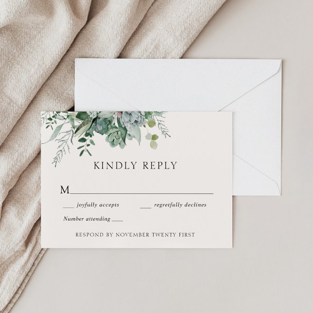 Succulent and Eucalyptus Wedding Greenery Response Invitation (Creator Uploaded)