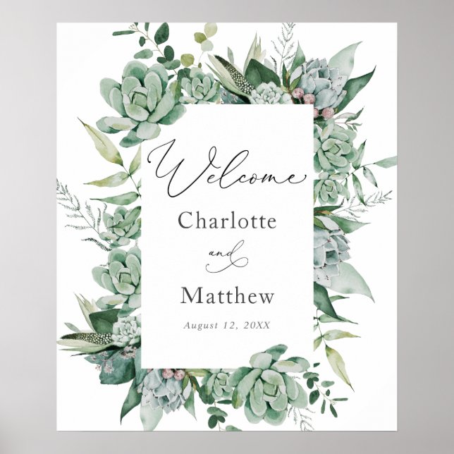Succulent and Eucalyptus Wedding Welcome Sign (Front)