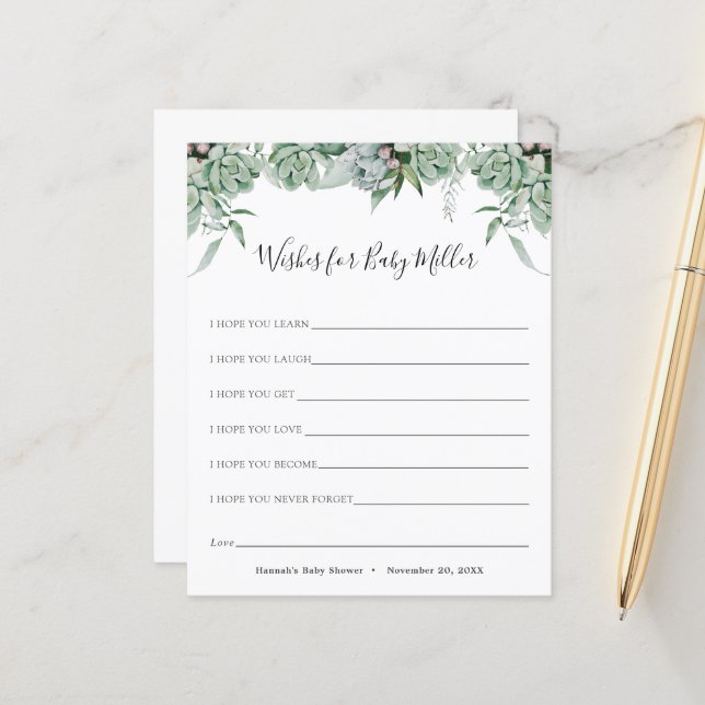 Succulent and Eucalyptus Wishes for the Baby (Front/Back In Situ)