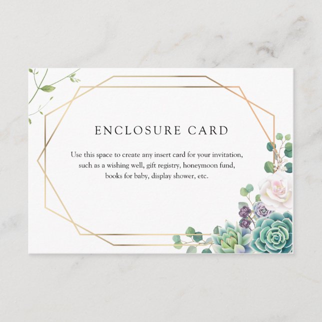 Succulent and Gold Frame Enclosure Card (Front)