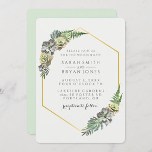 Succulent and Gold Geometric Wedding Invitation
