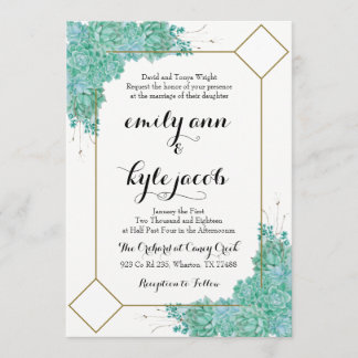 Succulent and Gold Wedding Invitation