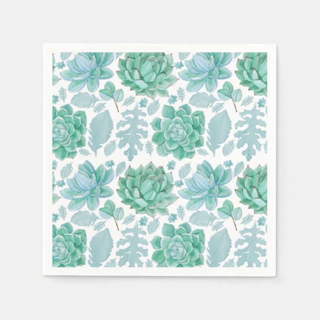 Succulent and leaf pattern paper napkins 3717 (Front)