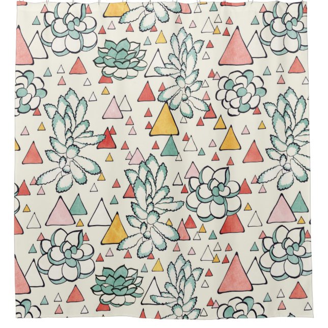 Succulent and triangles Shower Curtain (Front)
