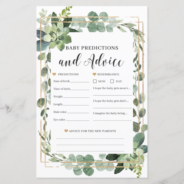 Succulent Baby predictions and advice baby game (Front)