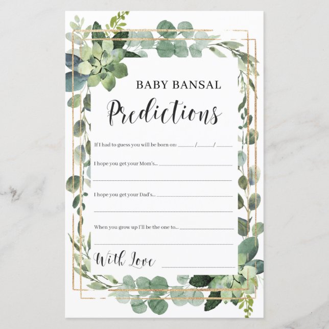Succulent Baby predictions and advice baby game (Front)