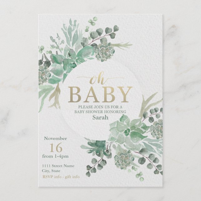 Succulent Baby Shower Invitation - Floral Invite (Front)