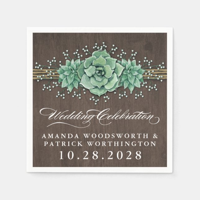 Succulent Baby's Breath Rustic Wedding Napkins (Front)