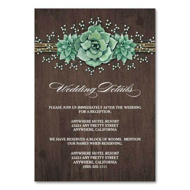 Succulent Baby's Breath Wedding Enclosure Cards (Front)