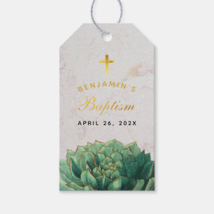Succulent Baptism Favour Elegant Faux Gold Script Gift Tags