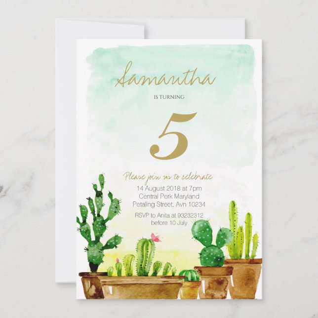 Succulent Birthday Party Invitation (Front)