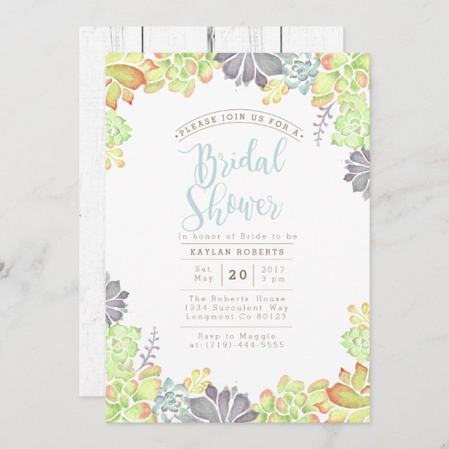 Succulent Bliss Watercolor | Bridal Shower Invite (Front/Back)