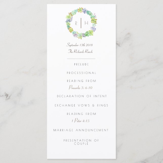 Succulent Bliss Watercolor | Initial | Program (Front)