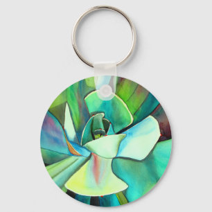Succulent blue and green desert watercolour art key ring