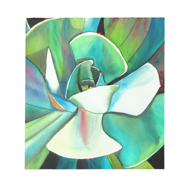 Succulent blue and green desert watercolour art notepad (Front)