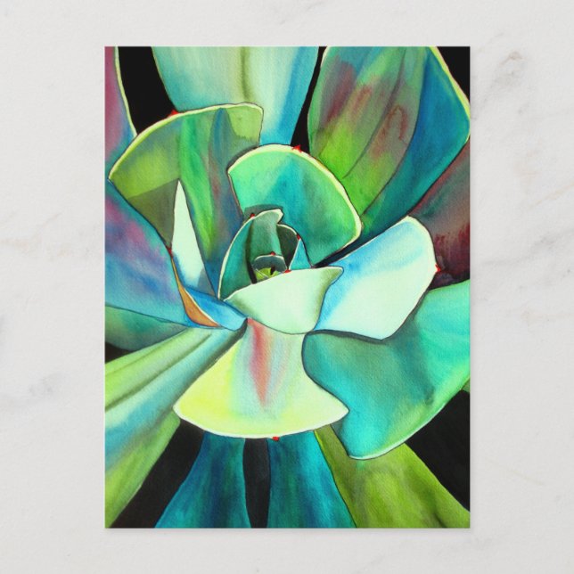 Succulent blue and green desert watercolour art postcard (Front)