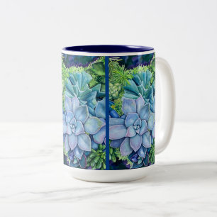 Succulent Blues  Two-Tone Coffee Mug