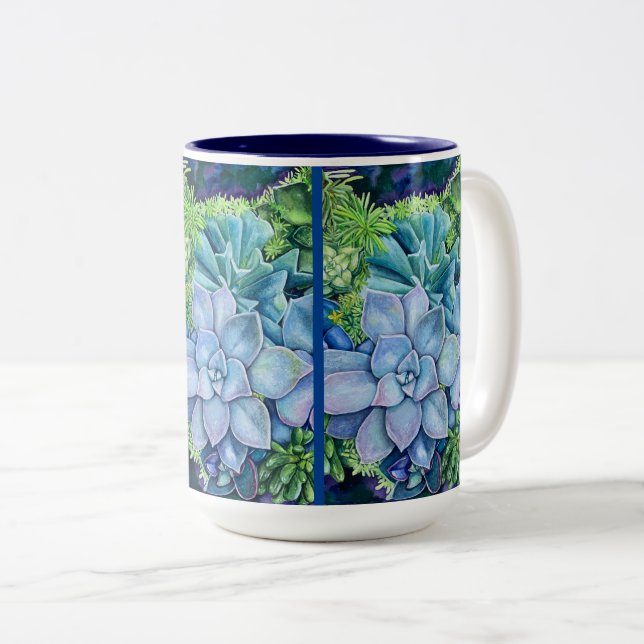 Succulent Blues  Two-Tone Coffee Mug (Front Right)