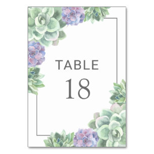 Succulent Botanical Green and Purple Frame Wedding Table Number