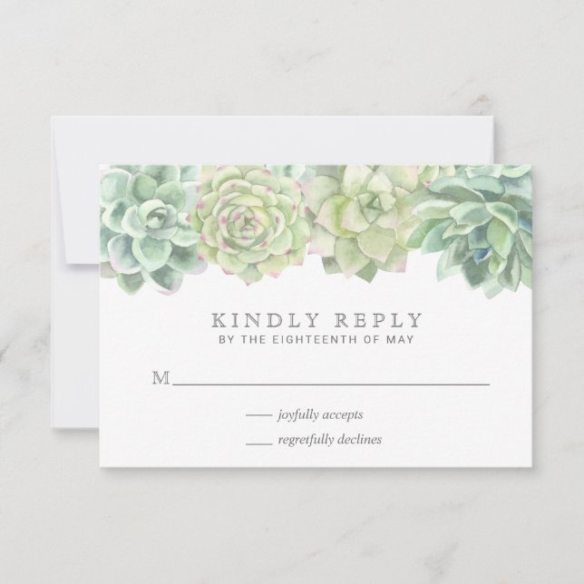 Succulent Botanical Green Watercolor Wedding RSVP Card (Front)