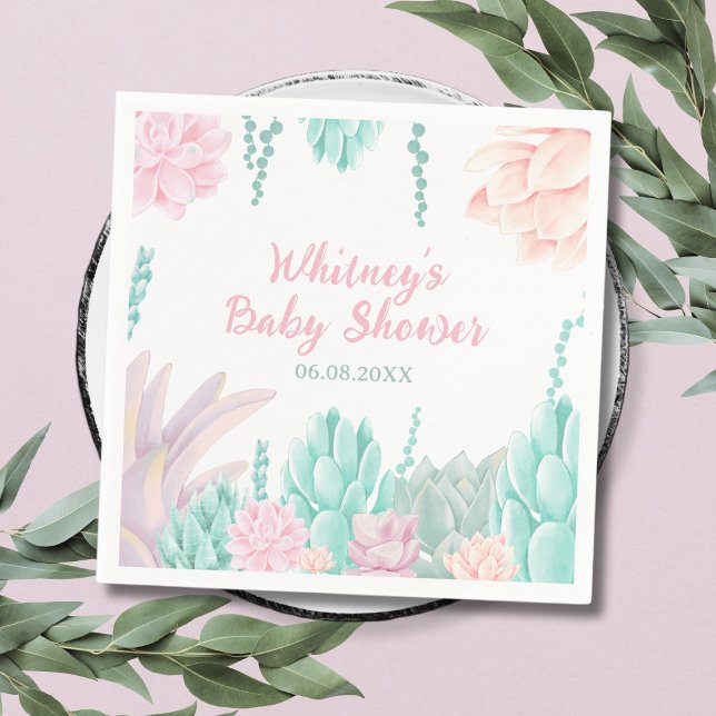 Succulent Botanical Watercolor Girl Baby Shower Napkin (Succulent Botanical Watercolor Girl Baby Shower Napkins)