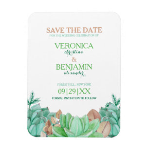Succulent Bouquet Botanical Floral Save The Date Magnet
