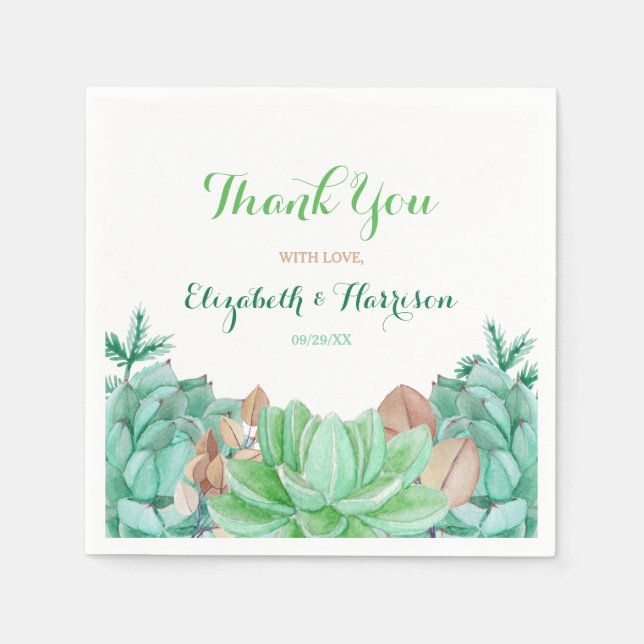 Succulent Bouquet Botanical Floral Wedding Napkin (Front)