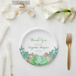 Succulent Bouquet Botanical Floral Wedding Paper Plate