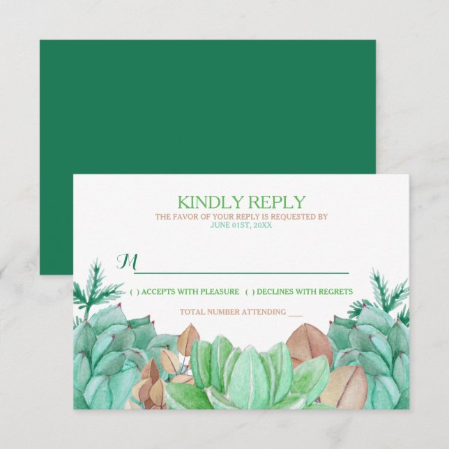 Succulent Bouquet Botanical Floral Wedding RSVP Card (Front/Back)