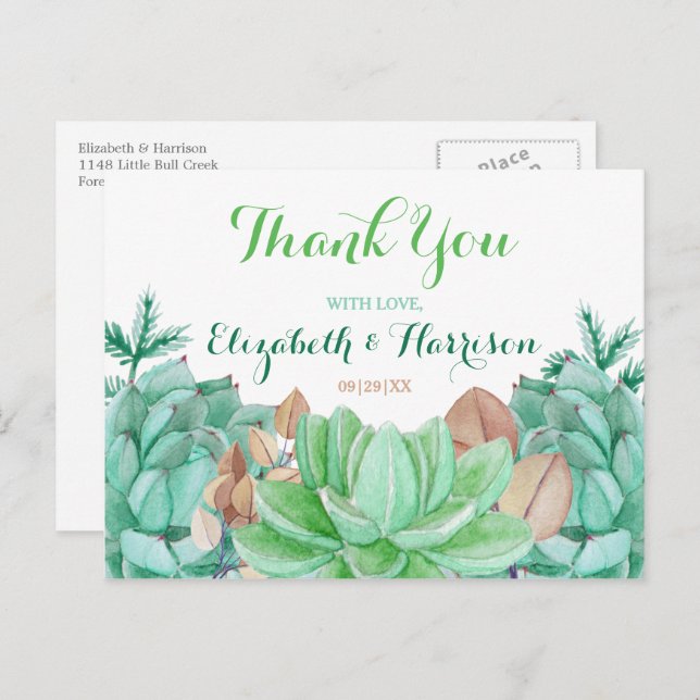 Succulent Bouquet Botanical Floral Wedding Thanks Postcard (Front/Back)