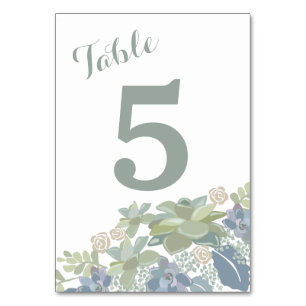Succulent Bouquet Floral Wedding Table Number Card