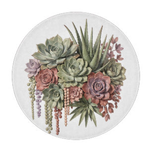 Succulent Bouquet Green Pink Cutting Board