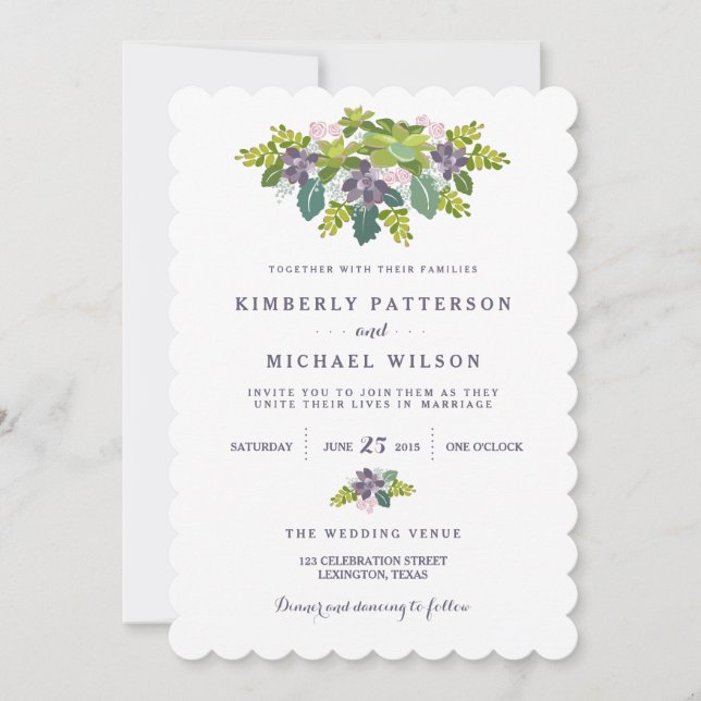 Succulent Bouquet II Floral Wedding Invitation (Front)