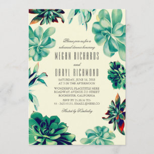 Succulent Bouquet - Teal Floral Rehearsal Dinner Invitation