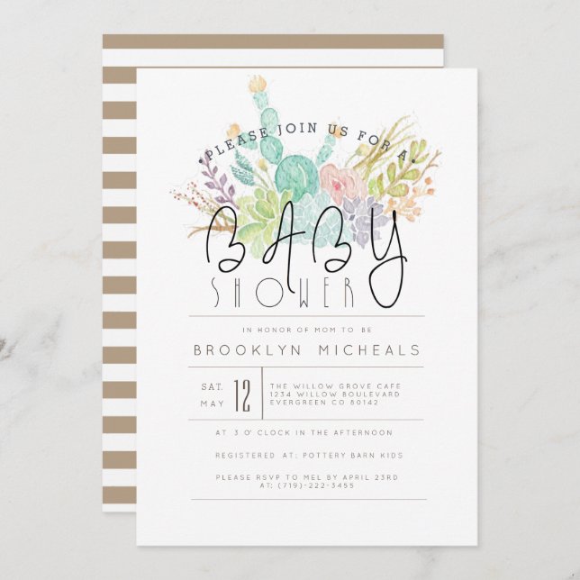 Succulent Bouquet | Watercolor Baby Shower Invitation (Front/Back)