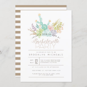 Succulent Bouquet   Watercolor Bachelorette Party Invitation