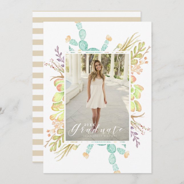 Succulent Bouquet Watercolor | Graduation Party Invitation (Front/Back)