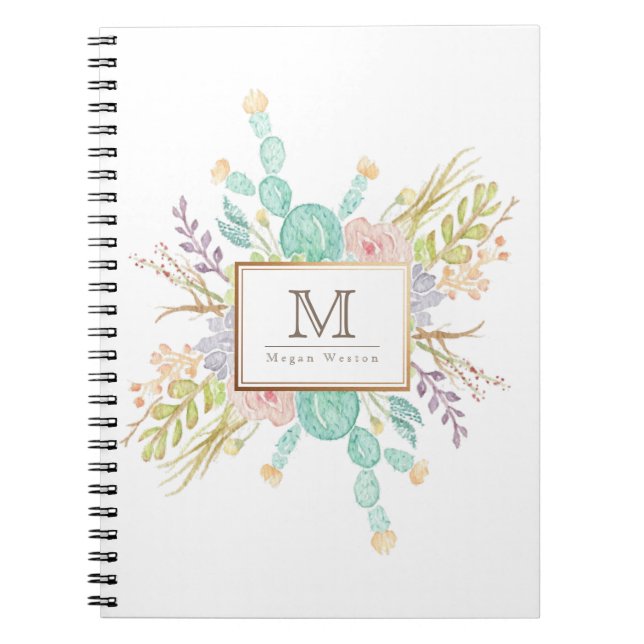 Succulent Bouquet Watercolor | Initial Notebook (Front)