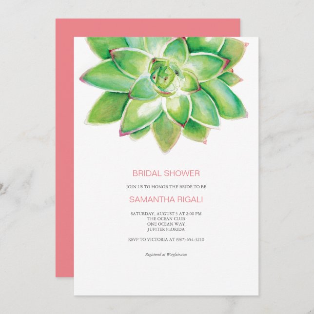 Succulent Bridal Shower Invitation, Watercolor Inv Invitation (Front/Back)
