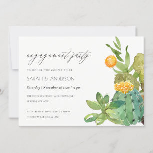 Succulent Cacti Yellow Fauna Engagement Invite